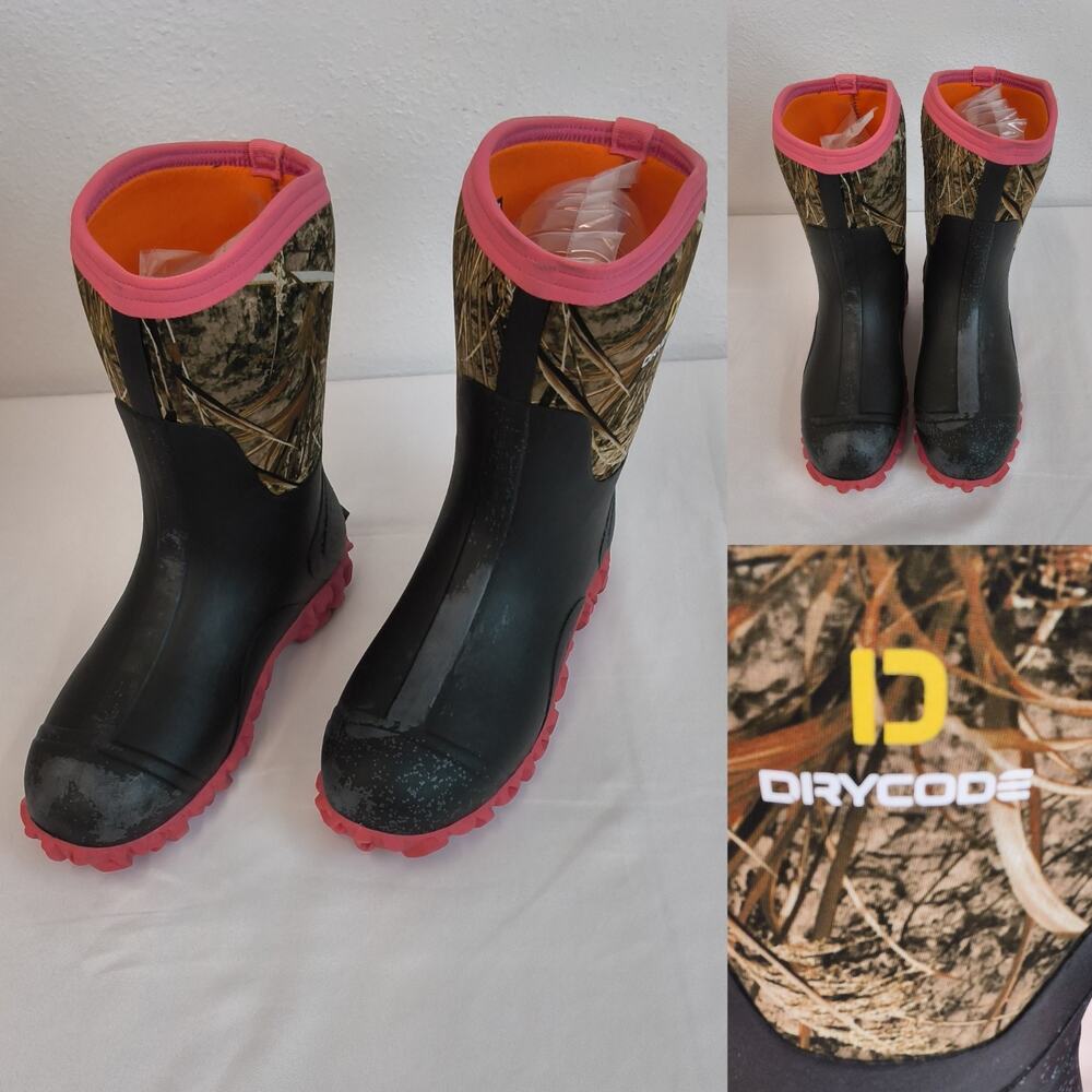 Drycode Multi-Seasonal Rubber Boots Women's 9 Pink/Black & Camo In Box #W5341